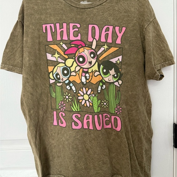 Powerpuff Girls Olive Green T-Shirt - Picture 1 of 5